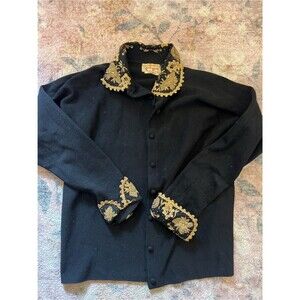 Vintage Calypso 100% wool button up cardigan with gold detailing